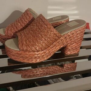 Dolce Vita Elora Pearl Platform Wedge Sandals in Orange Raffia Size 10